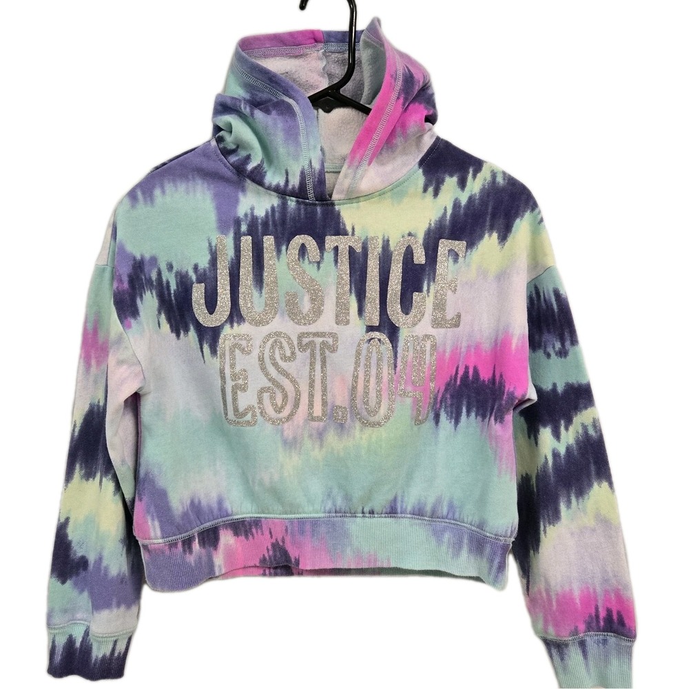 Justice Hoodie Sweatshirt Tie-Dye Pastel Glitter Girls Vibrant Logo Size‎ M10